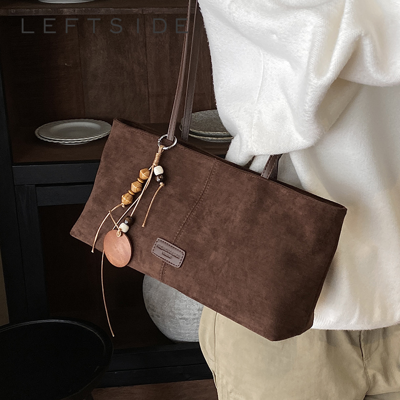 LEFTSIDE Retro Suede Shoulder  - Luxury Bags Tote ulasan dan harga